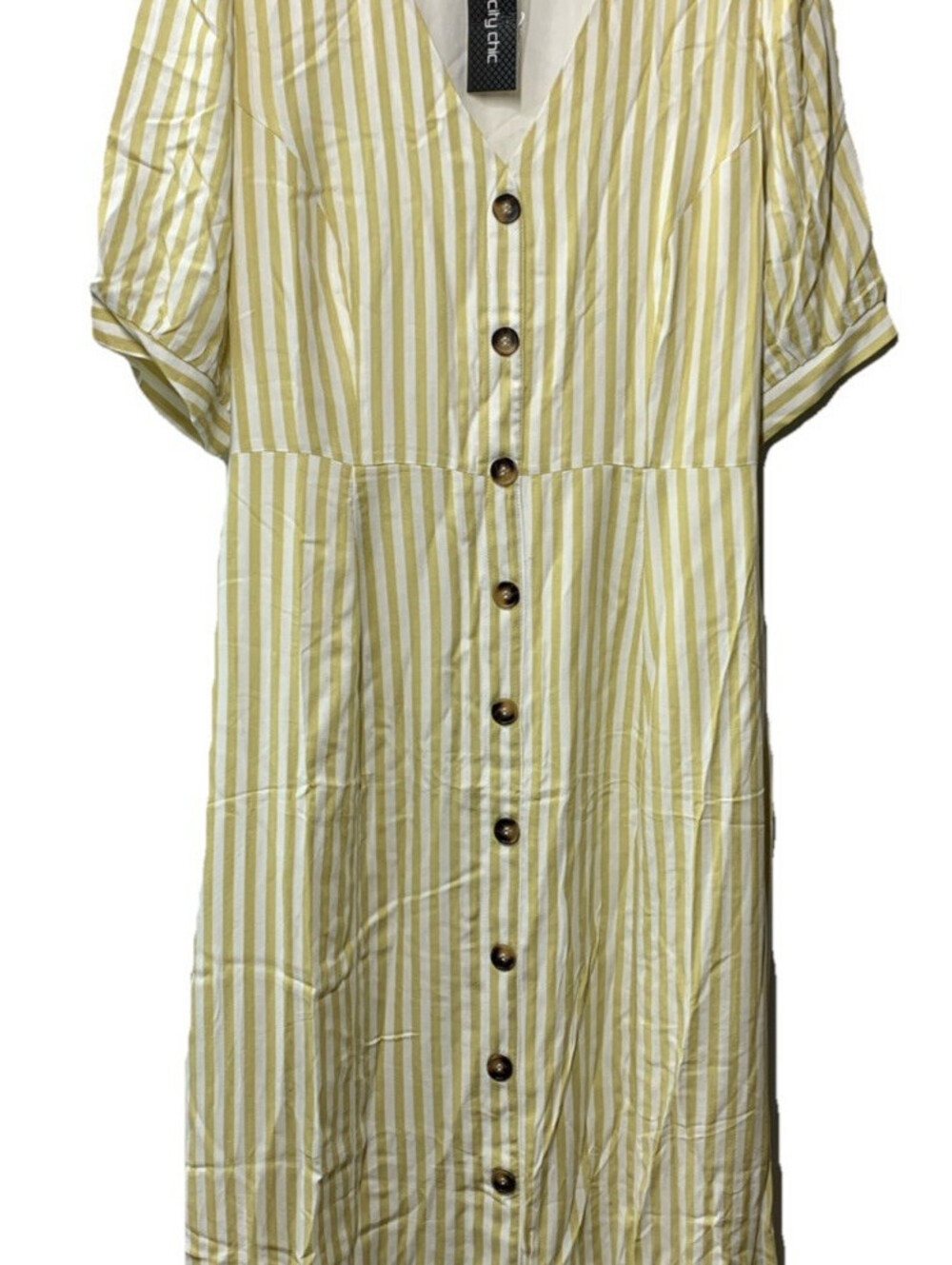 City Chic Women's Dress Charli Stripe Midi V-neck Button Elegant Size 12